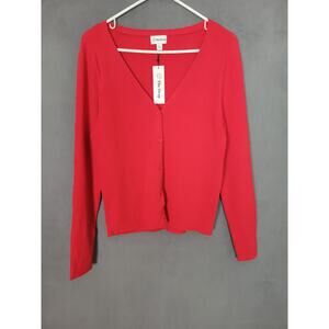 The Drop Women's Anya Fitted Rib Cardigan Sweater Candy Apple Red Size XL